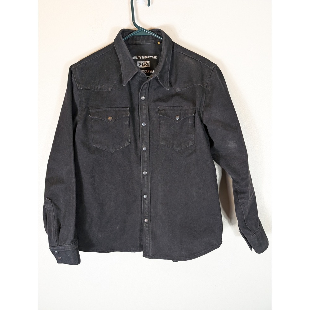 First Mfg Co Mens Large 20oz Raw Canvas Western Work Jacket Black Heavyweight